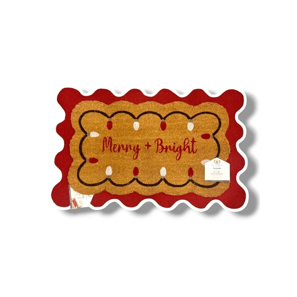 My Texas House Red/White Merry & Bright Christmas Coir Doormat 18x30, 2025